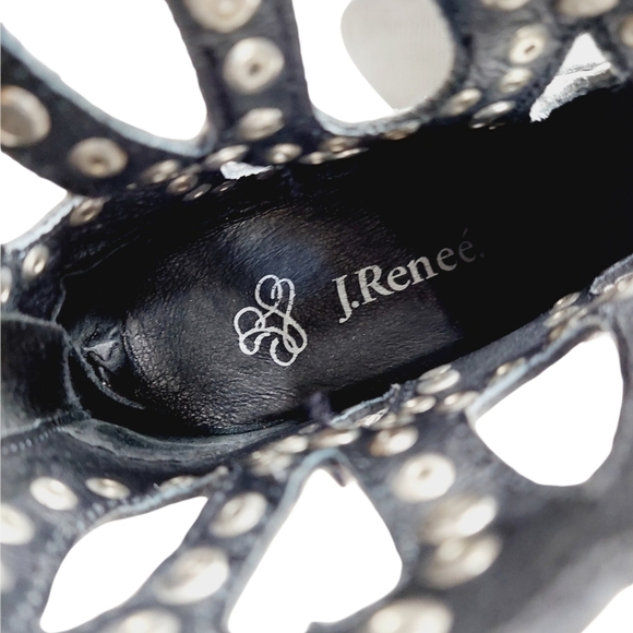 J. Renee Studded Heeled Ankle Booties Black size 7.5 Cut-Out Detail Rock & Roll - Picture 4 of 12